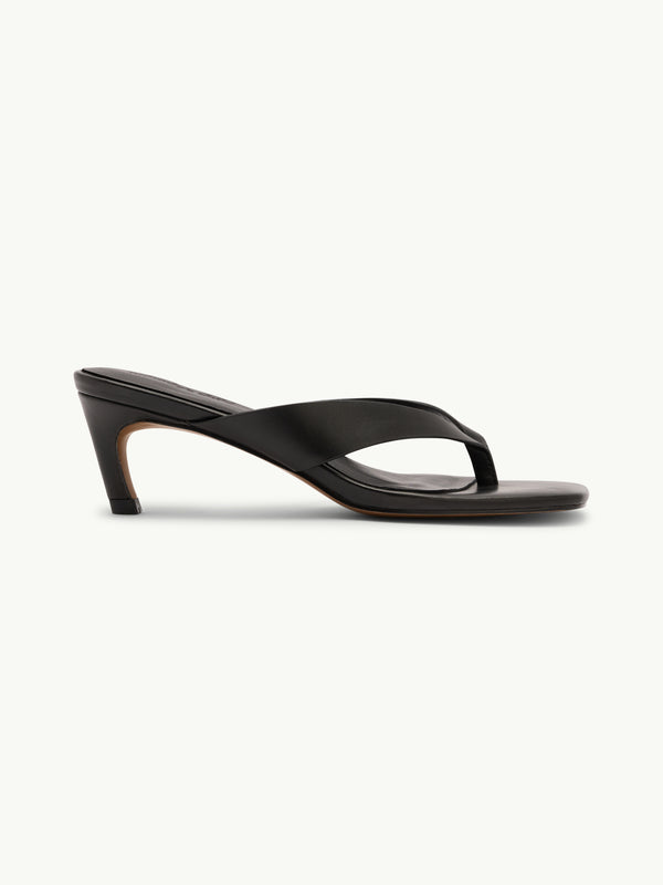 Black Leather Flip Flop Heels