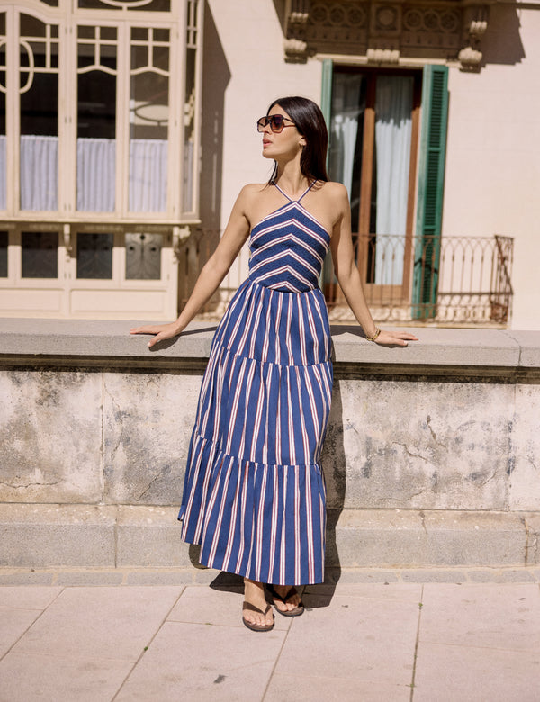 Navy Striped Martina Maxi Dress