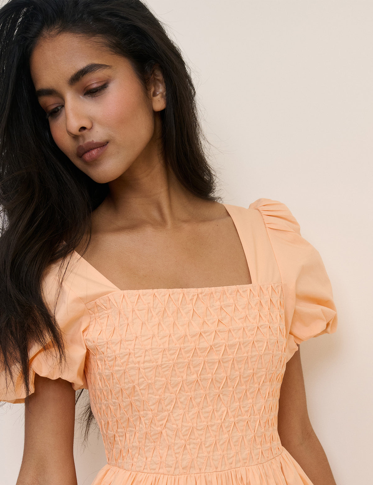 Peach Puff Sleeve Ida Midi Dress