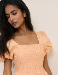 Peach Puff Sleeve Ida Midi Dress