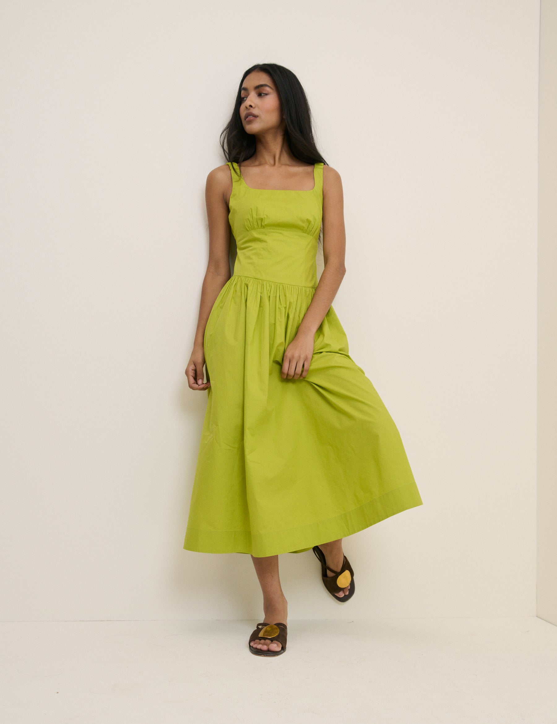 Chartreuse Green Panelled Soraya Midi Dress