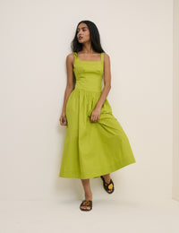 Chartreuse Green Panelled Soraya Midi Dress