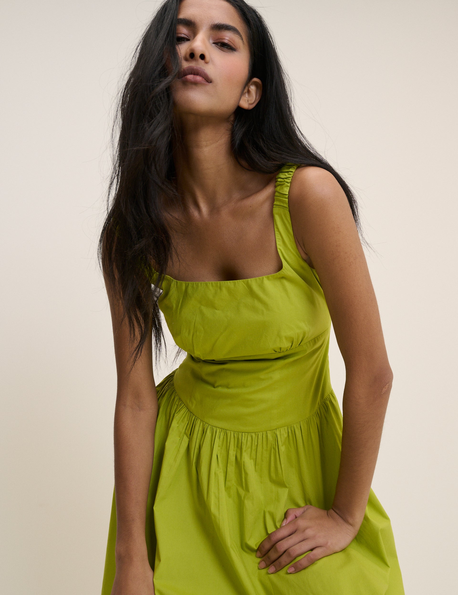 Chartreuse Green Panelled Soraya Midi Dress