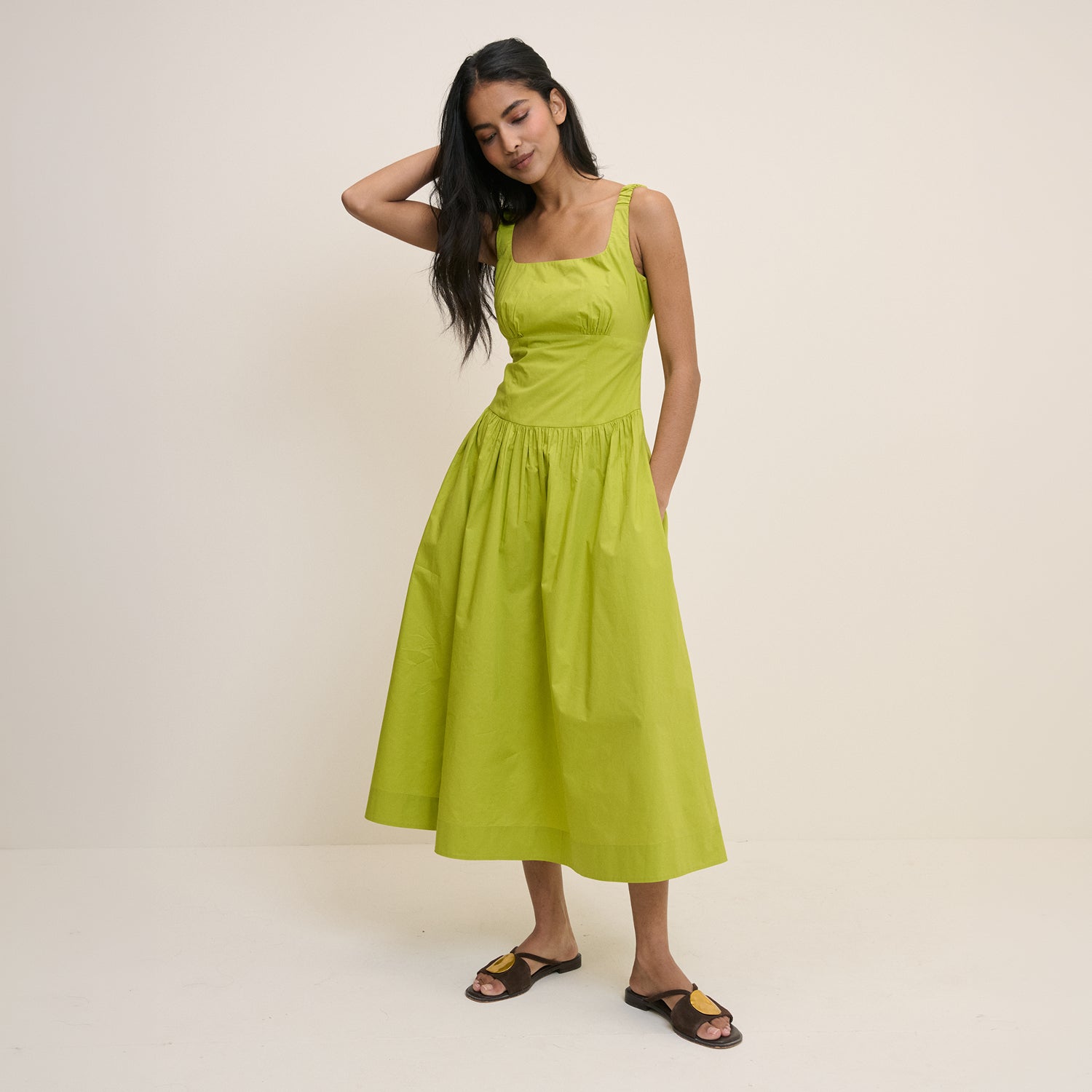 Soraya Scoop Neck Wide Strap Midi Dress