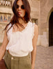 White Broderie Lace Trim Scoop Neck Blouse