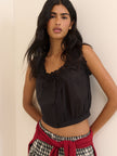 Black Broderie Lace Trim Scoop Neck Blouse