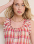 Red Check Ruffle Trim Scoop Neck Blouse