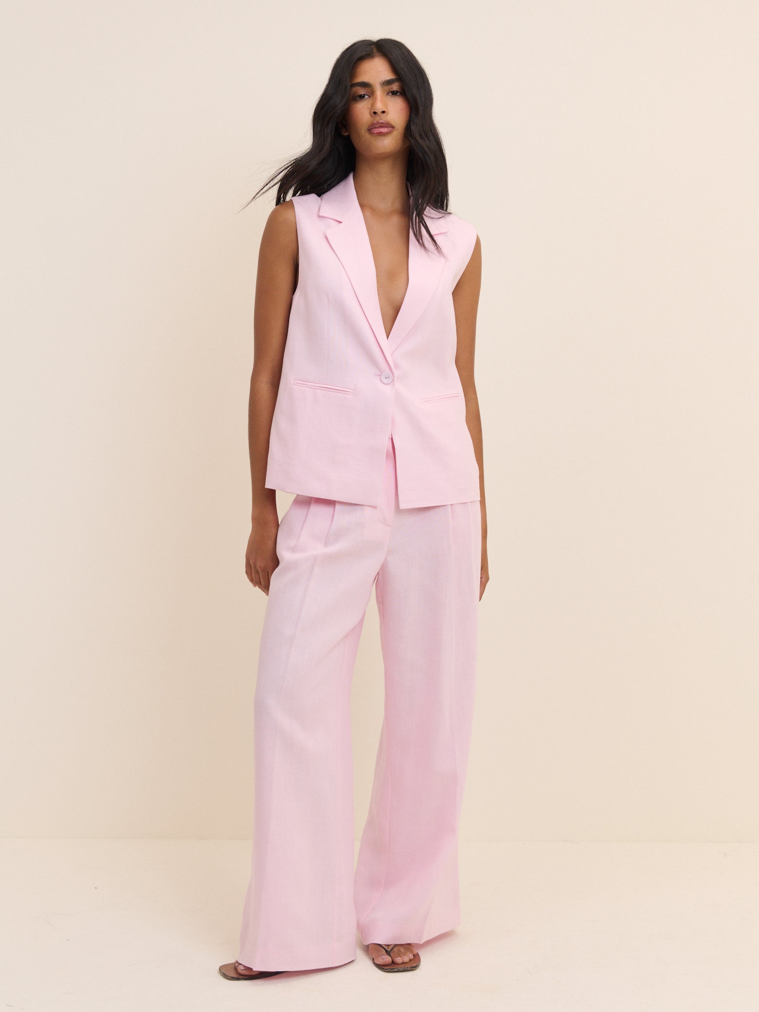 Baby Pink Sleeveless Boxy Blazer