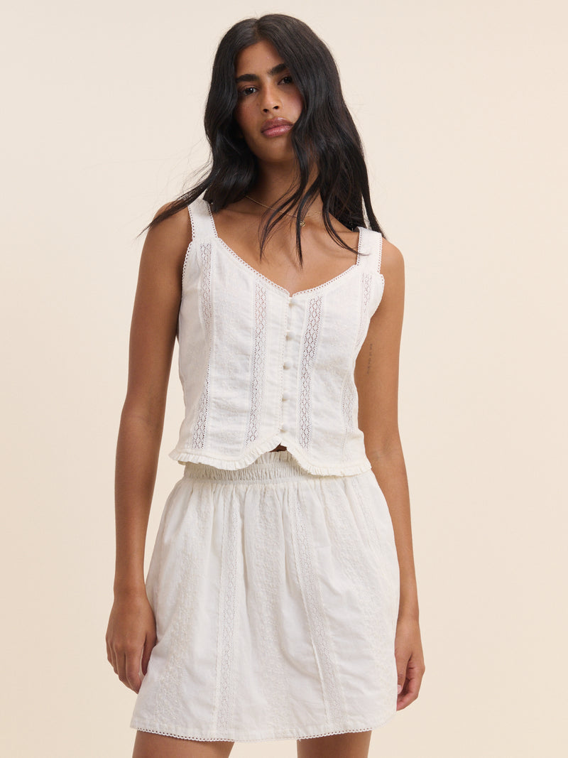 White Broderie Anglaise Lace Trim Top