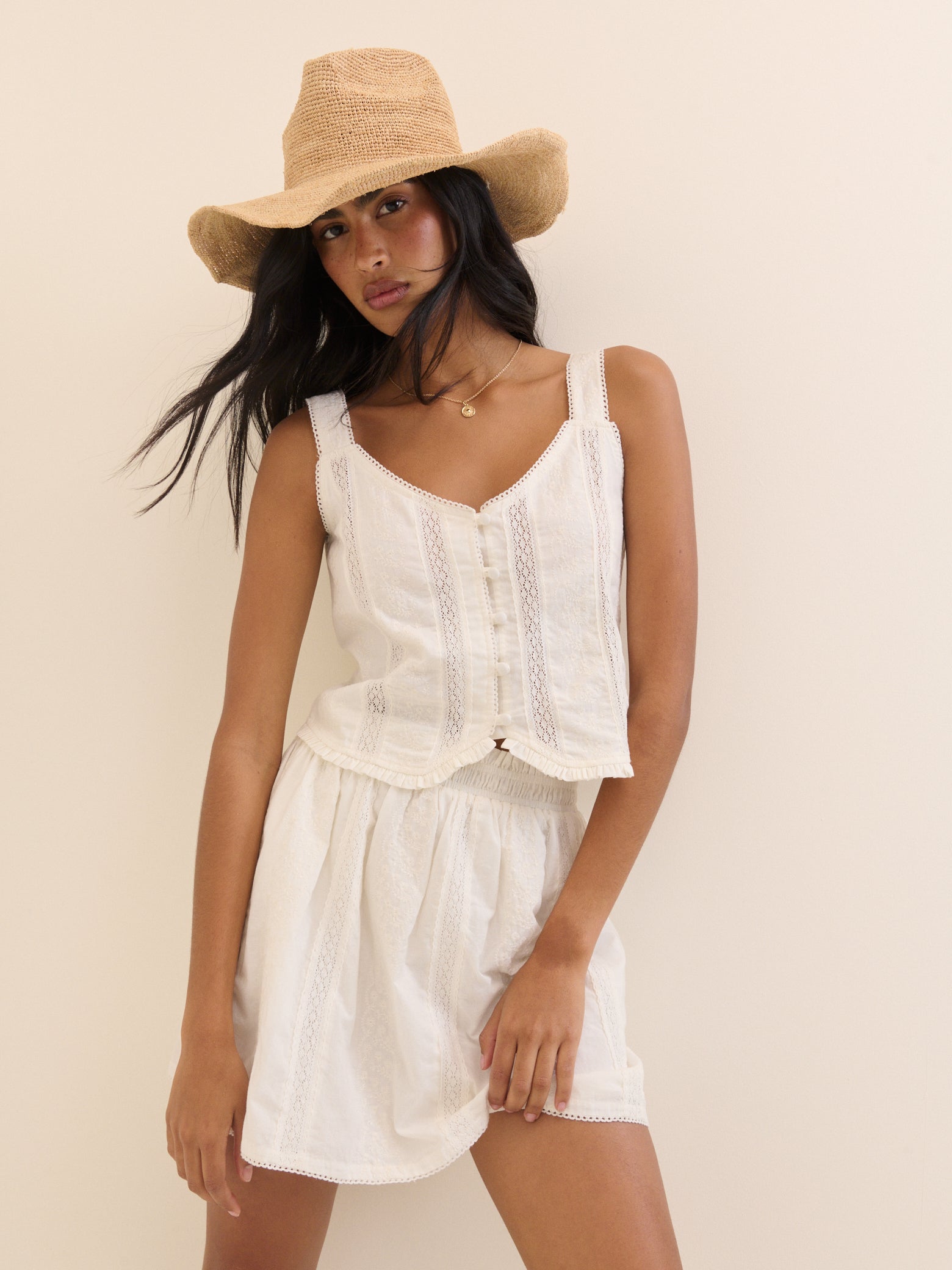 White Broderie Anglaise Lace Trim Top