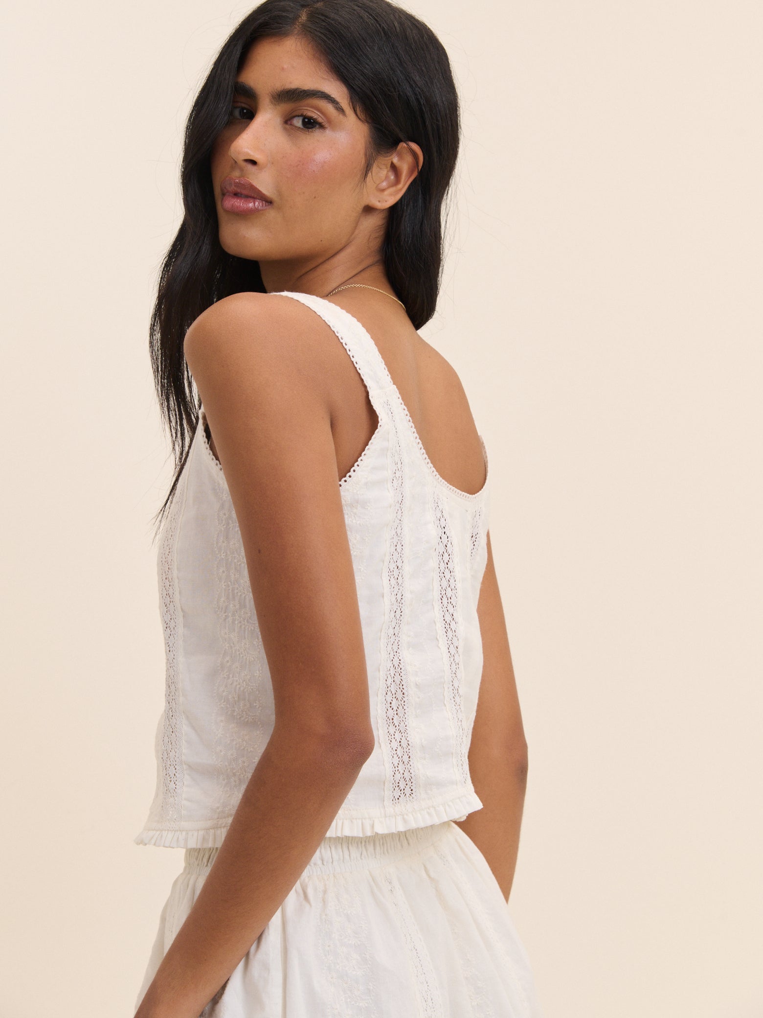 White Broderie Anglaise Lace Trim Top