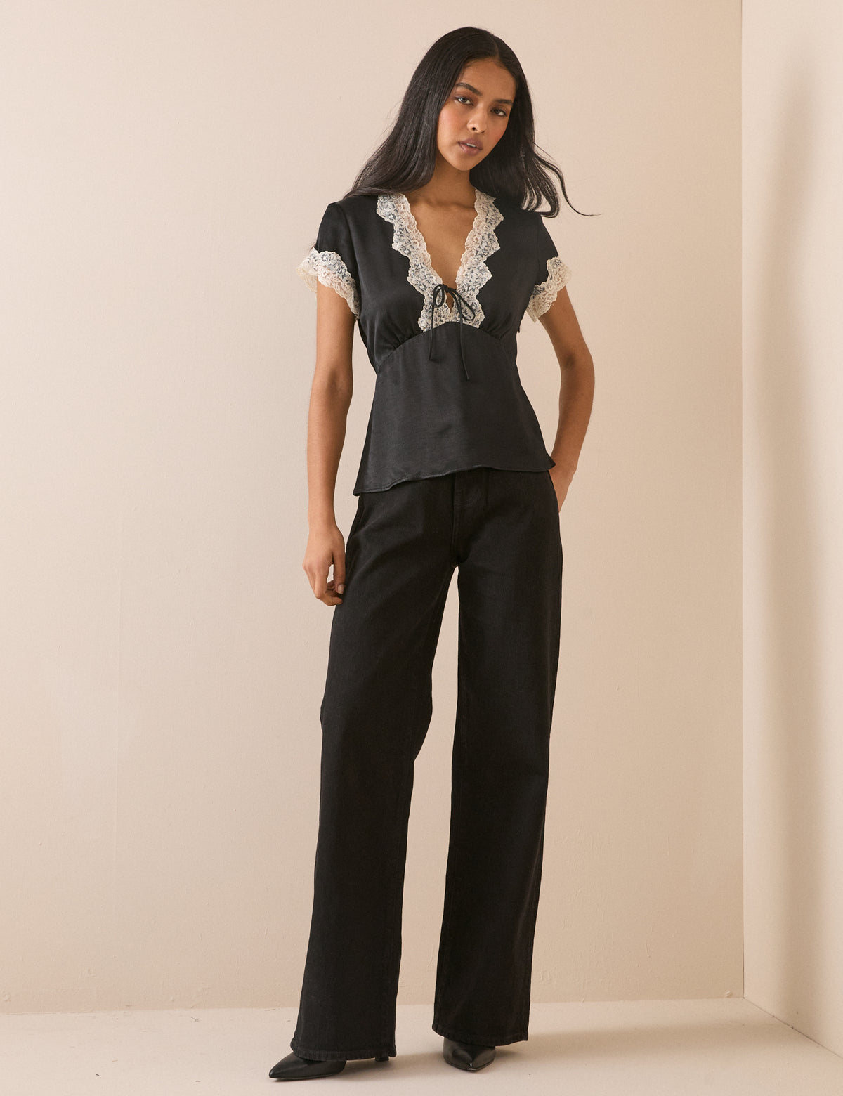 Black Lace Trim Maeve Top