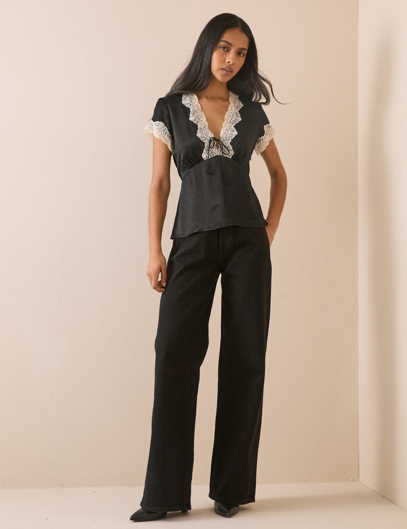 Black Lace Trim Maeve Top