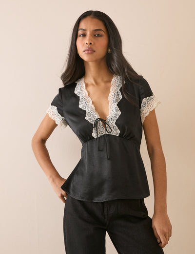 Black Lace Trim Maeve Top