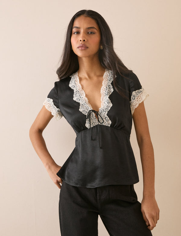 Black Lace Trim Maeve Top