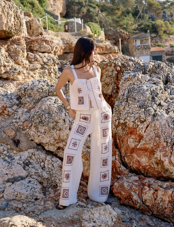 Ivory Tile Print Tie Front Topaz Top