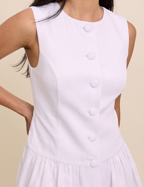 White Tailored Drop Waist Mini Dress