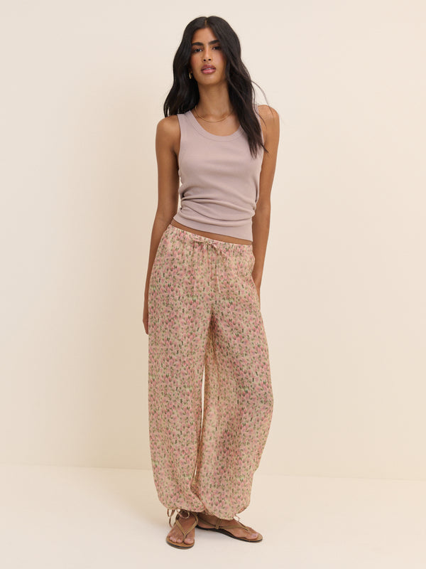 Pink Floral Balloon Cuffed Trousers