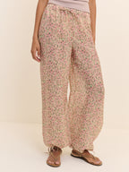 Pink Floral Balloon Cuffed Trousers
