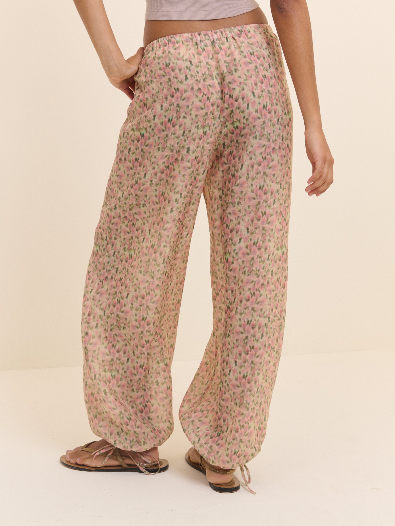 Pink Floral Balloon Cuffed Trousers