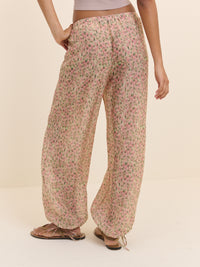Pink Floral Balloon Cuffed Trousers