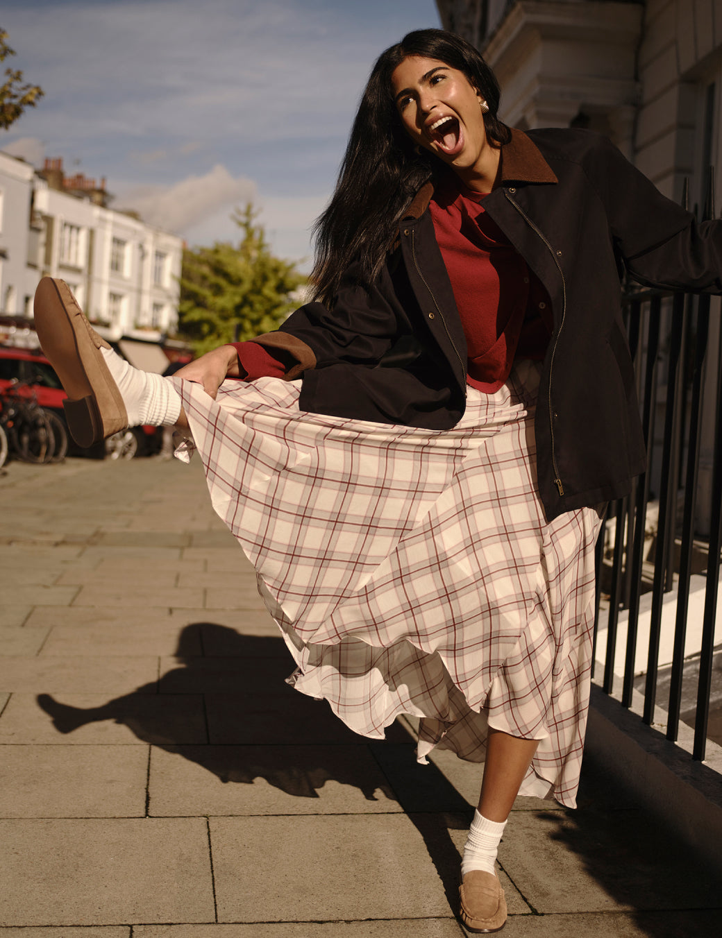 Pink Check Midi Skirt