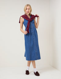 Blue Denim Sleeveless Pinstripe Starlight Midi Dress