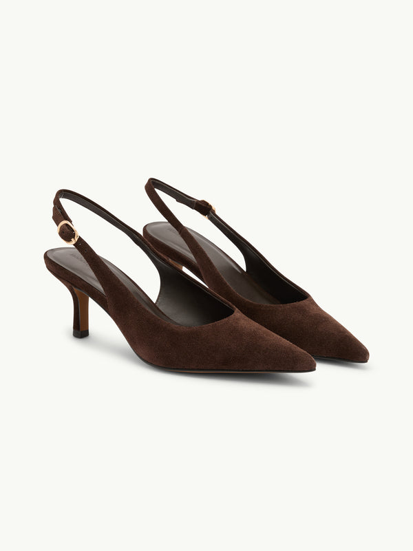 Brown Suede Sling Heel