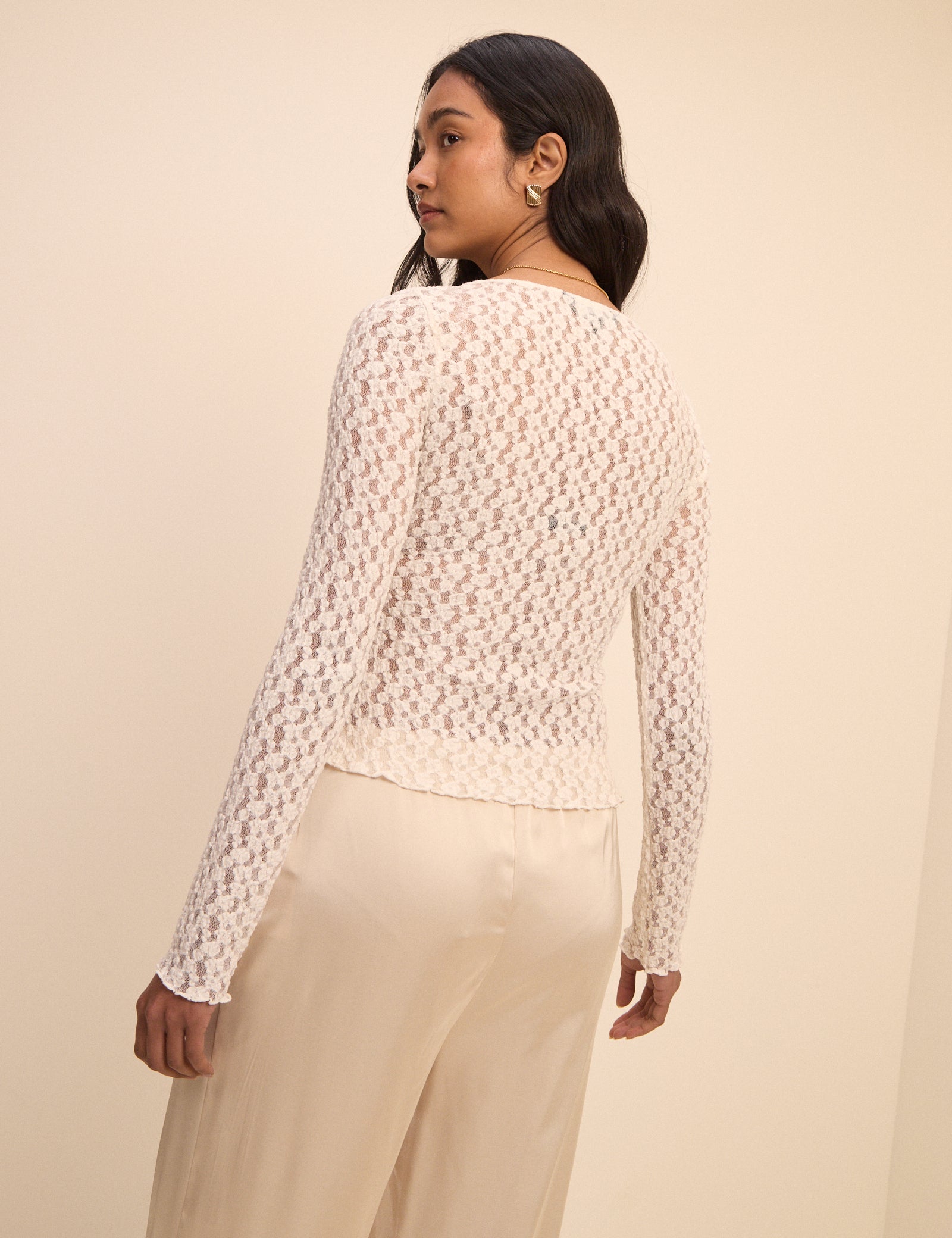 Cream Lace Scoop Neck Cardigan