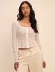 Cream Lace Scoop Neck Cardigan