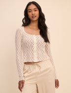 Cream Lace Scoop Neck Cardigan