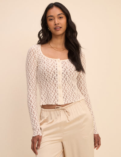 Cream Lace Scoop Neck Cardigan
