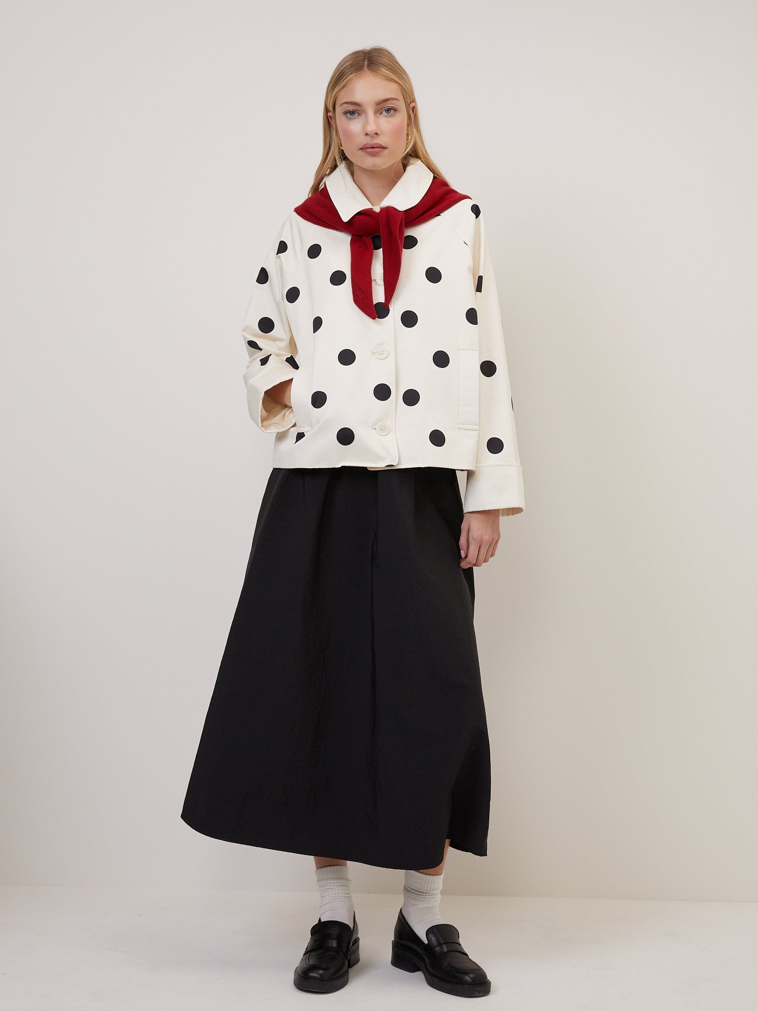 Cream Polka Dot Swing Jacket