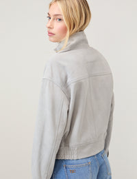 Grey Funnel Neck Suede Bomber