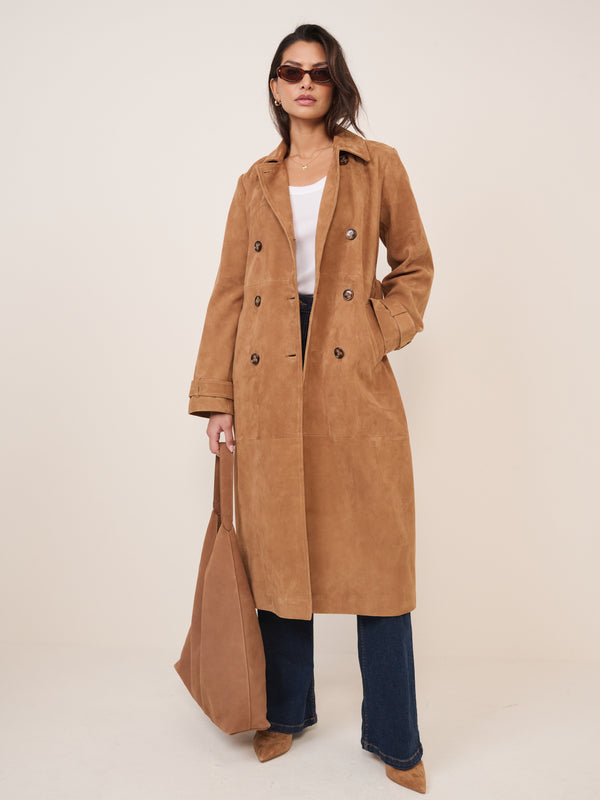 Brown Suede Trench Coat