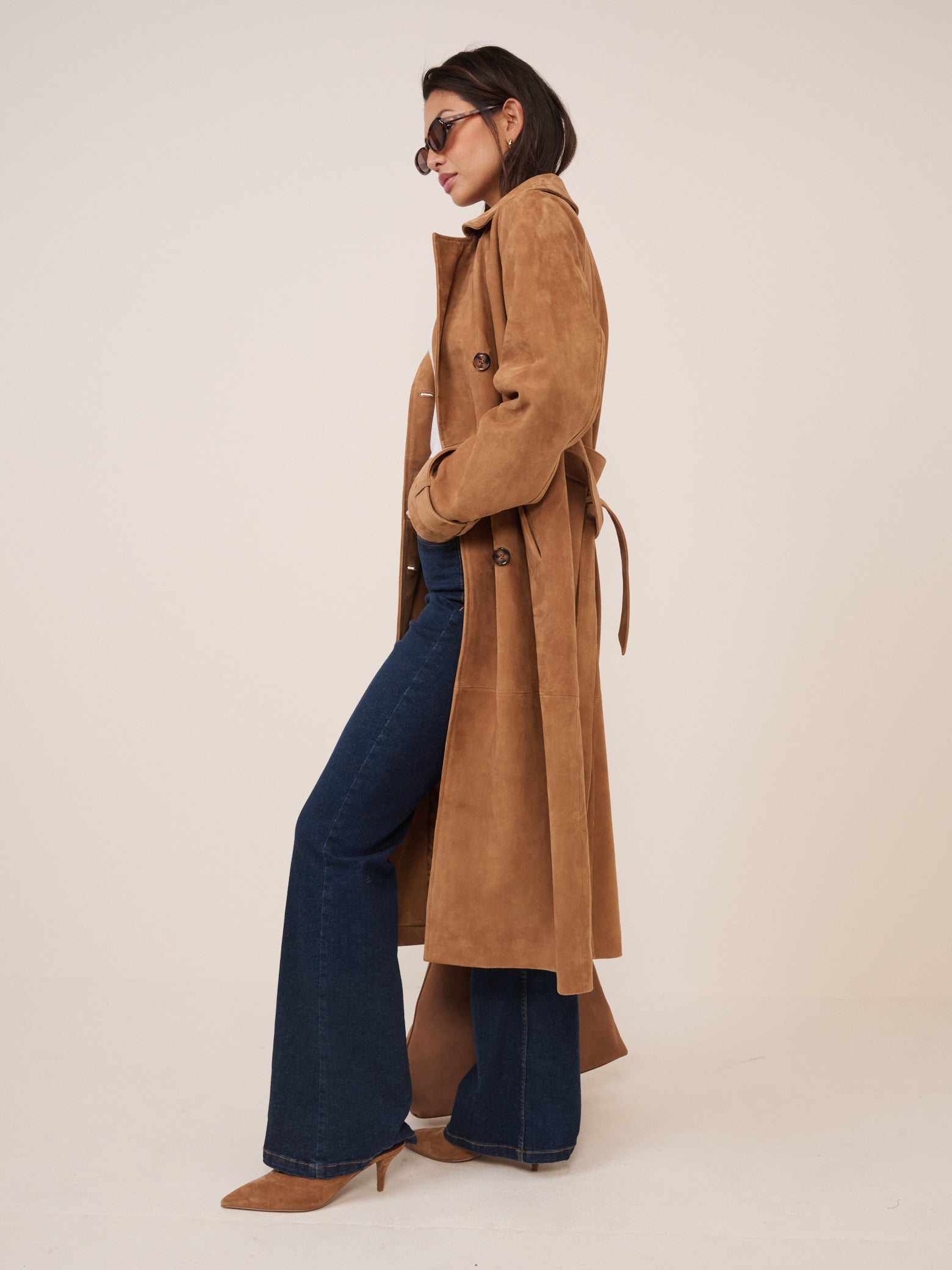 Beige Suede Trench Coat