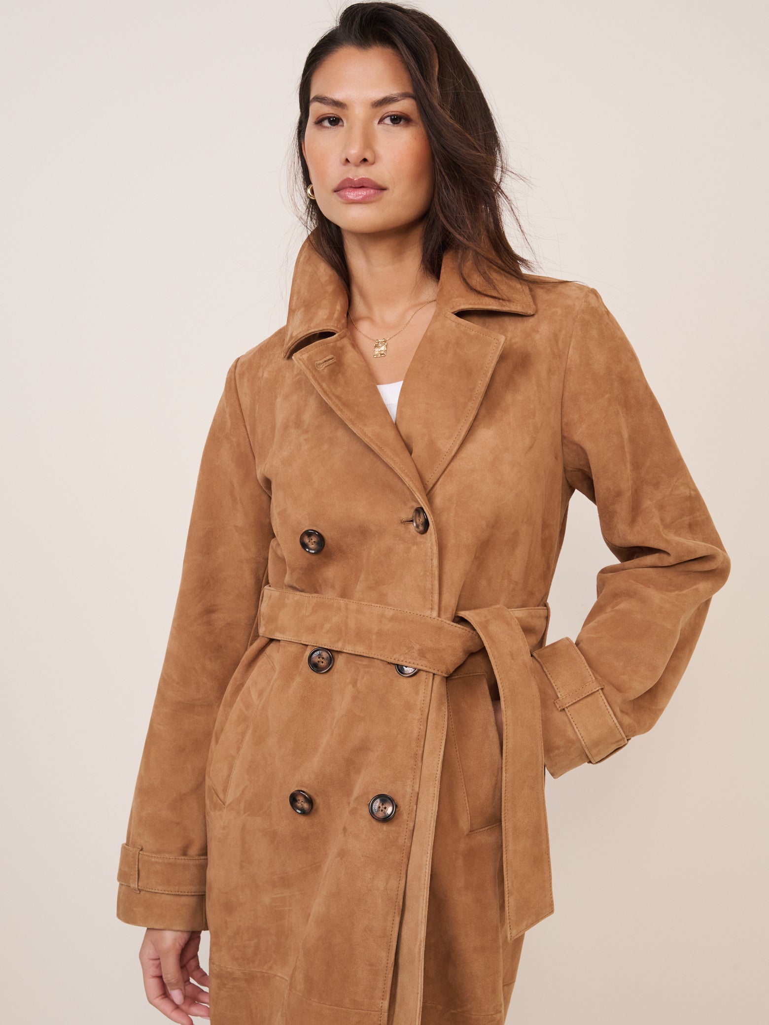 Beige Suede Trench Coat