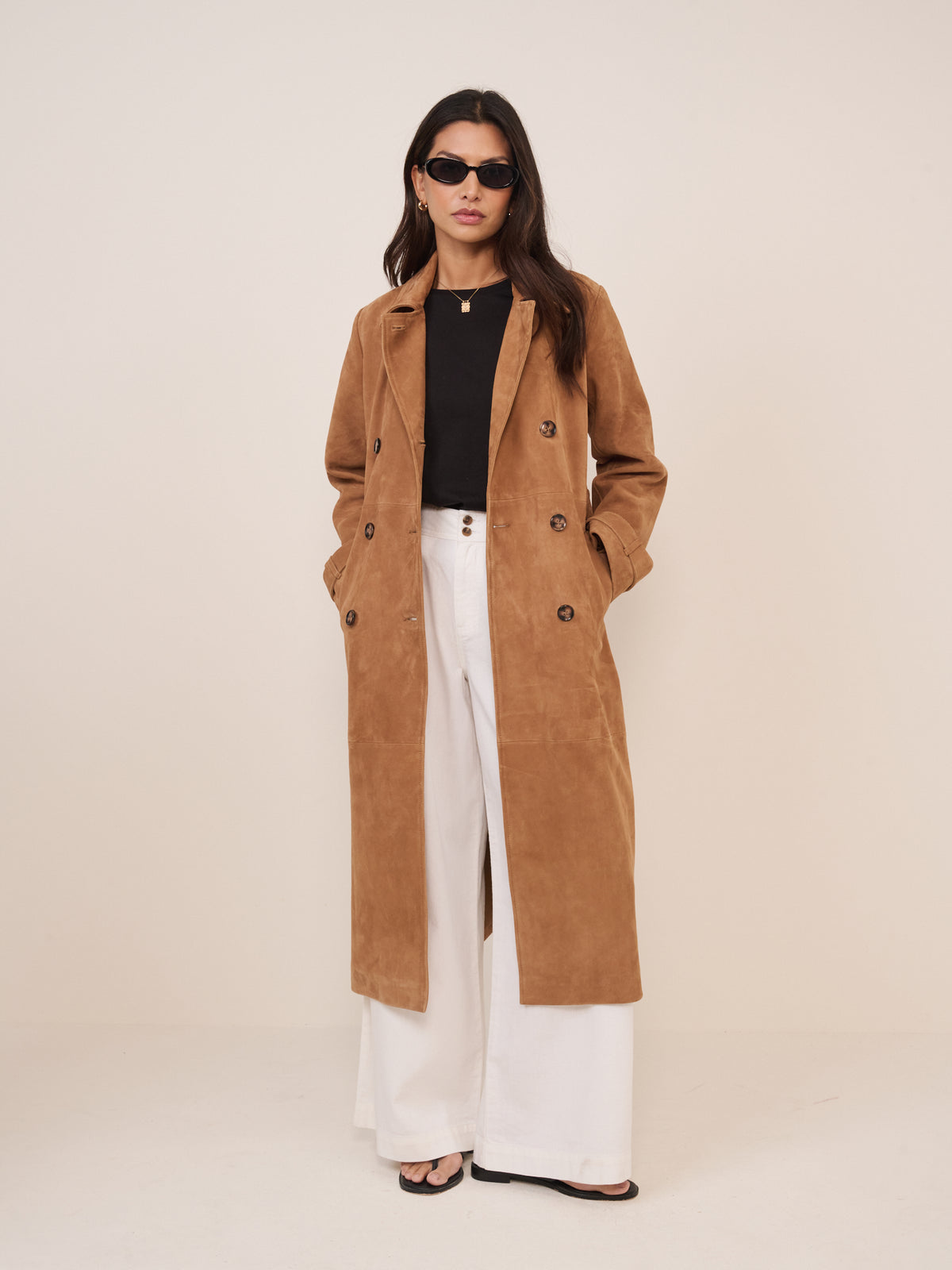 Beige Suede Trench Coat