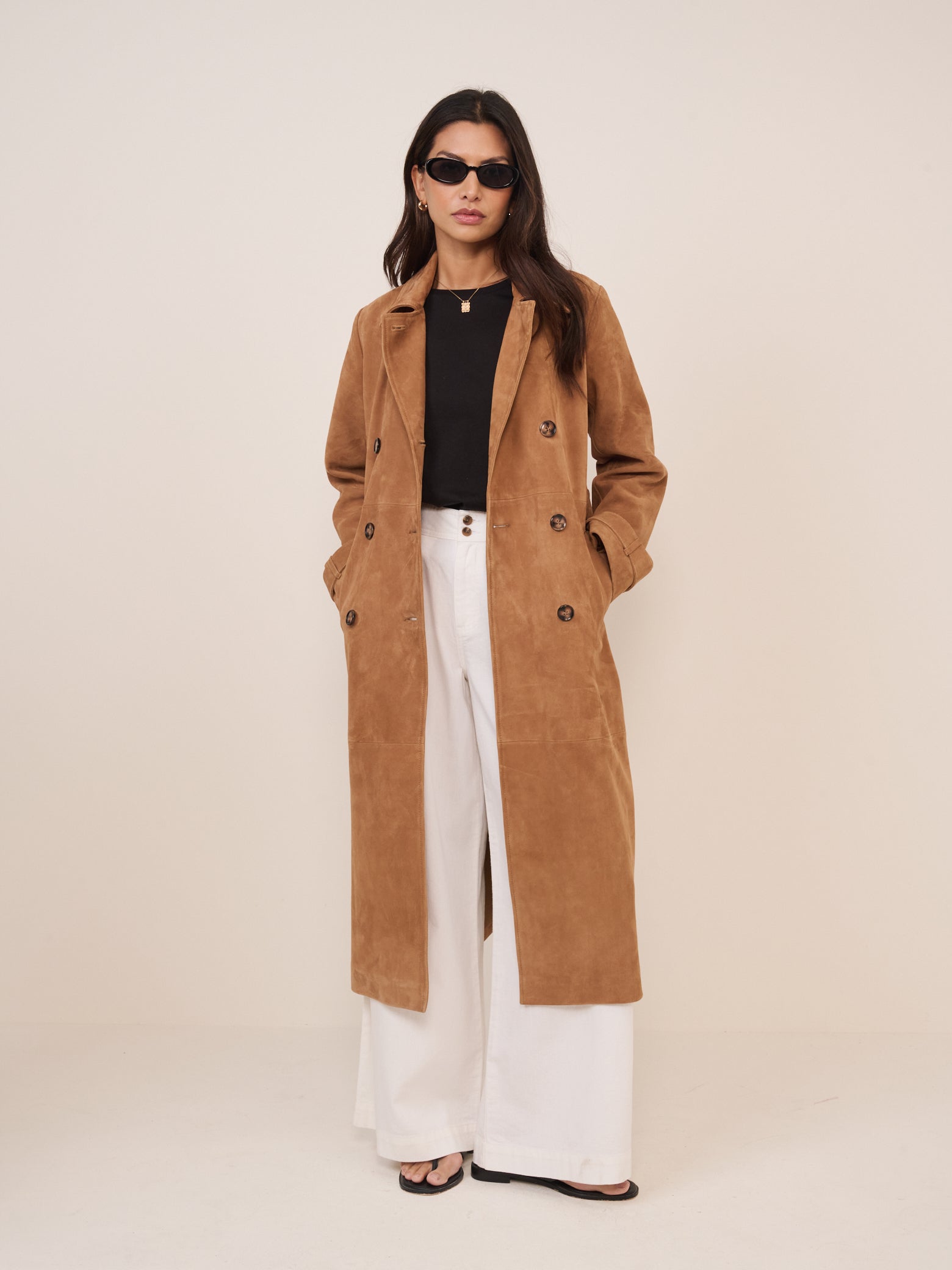 Beige Suede Trench Coat