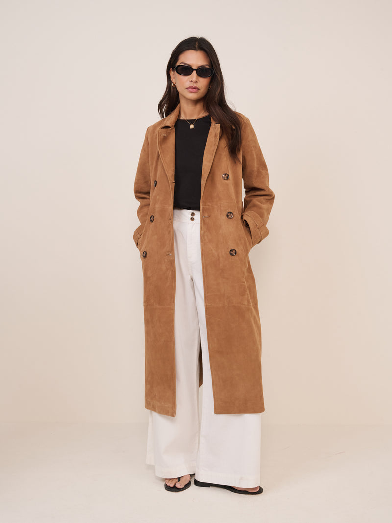 Beige Suede Trench Coat