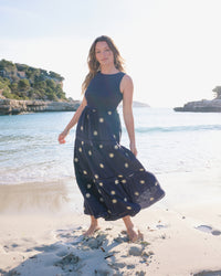 Navy Embroidered Tiered Calloway Midi Dress