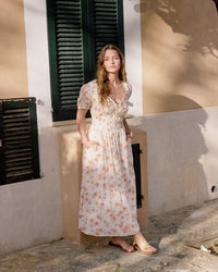 Cream Floral Shirred Sleeveless Isabella Midi Dress