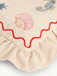 White Embroidered Frill Tote Bag