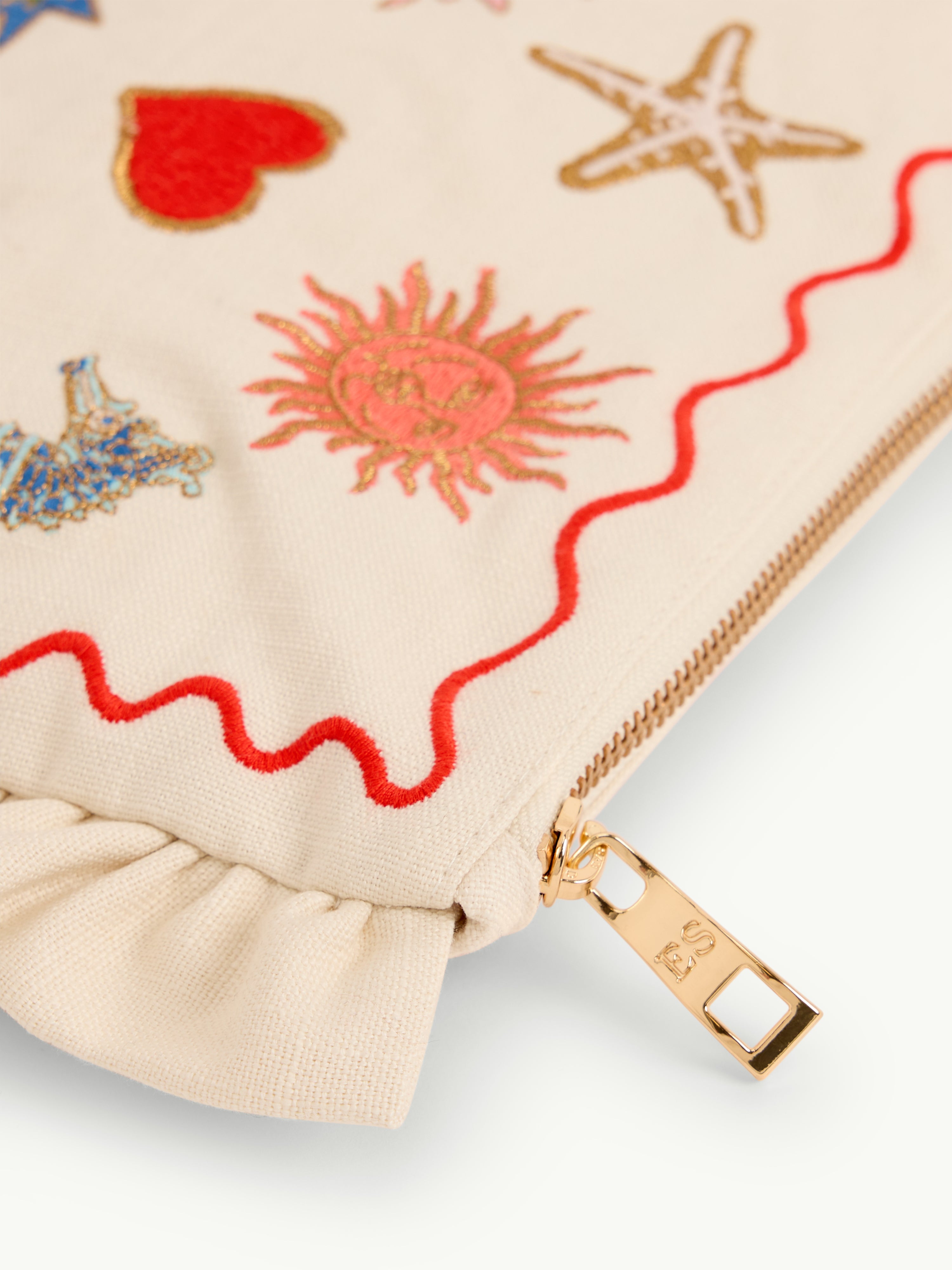 White Embroidered Frill Pouch