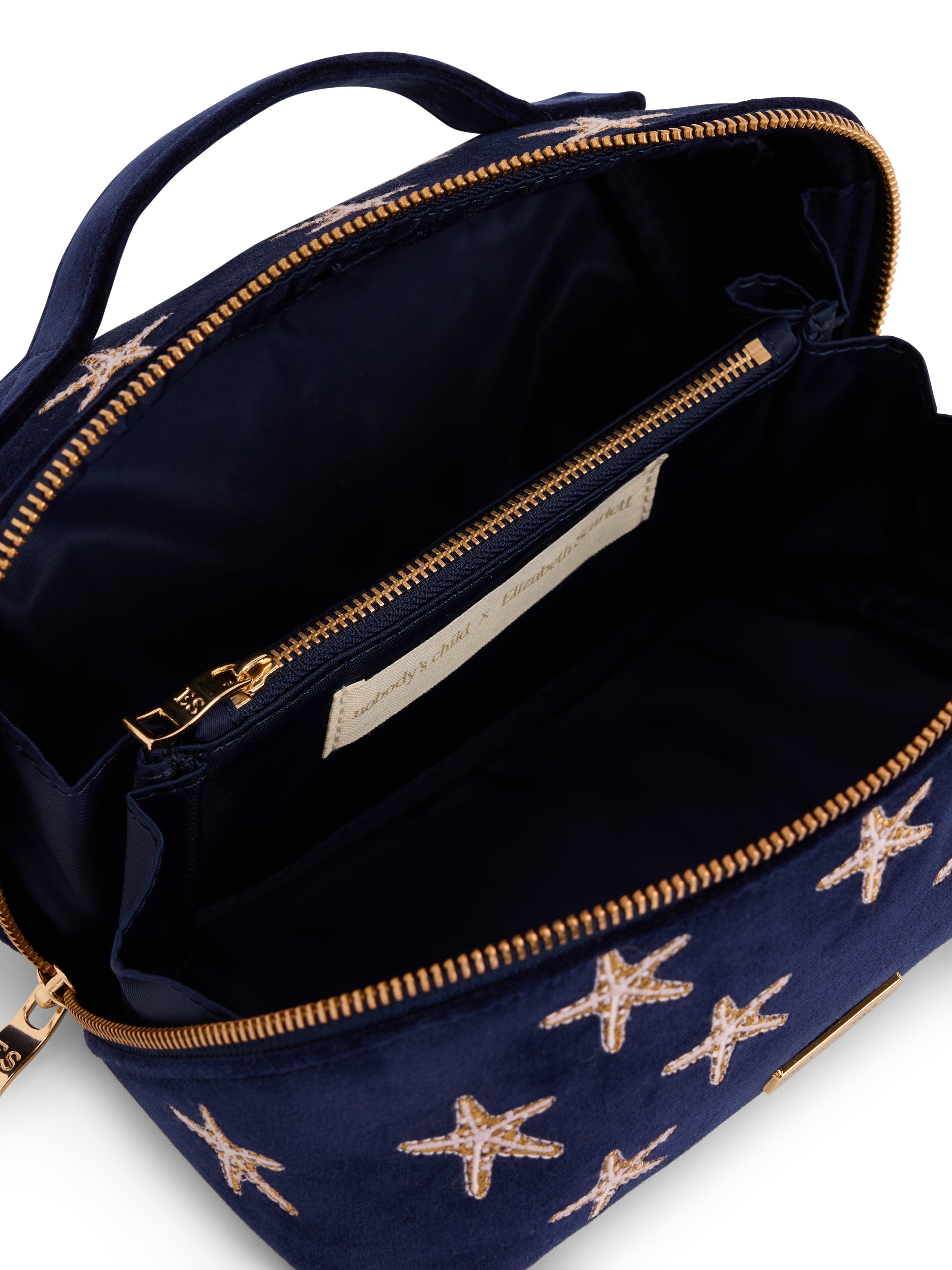 Navy Embroidered Make Up Bag