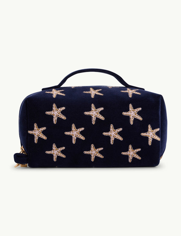 Navy Embroidered Make Up Bag