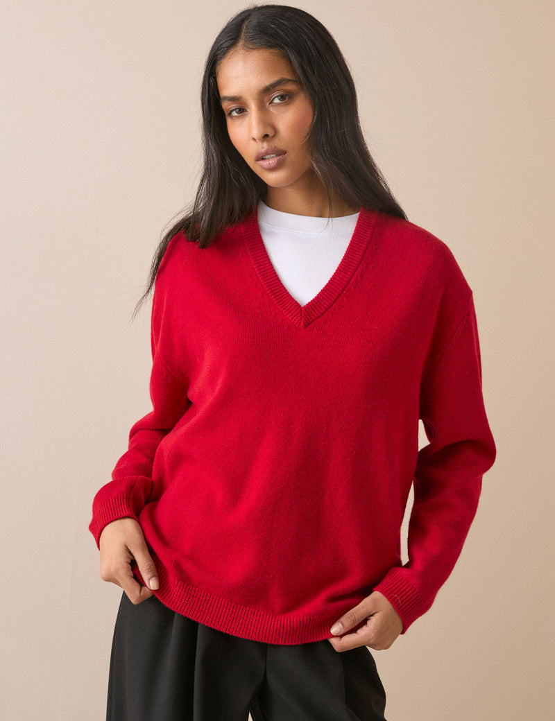Red V-Neck Wool Jumper