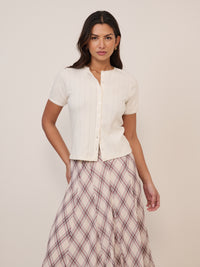 White Pointelle Short Sleeve Top
