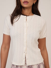 White Pointelle Short Sleeve Top