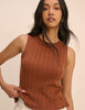 Brown Rib and Ruffle Sheer Knit Vest
